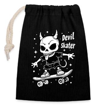 Devil Skater – Cool skeleton on skateboard - Closable cotton gift bag (14x20cm) - black - Front