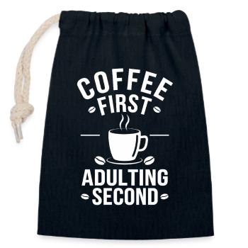 Kaffee Coffee First Adulting Second Büro Spruch - Verschließbarer Geschenkbeutel aus Baumwolle (14x20cm) - Navy - Vorne