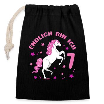 Cheval de 7 ans Enfin je suis 7 filles 7. - Sac cadeau en coton avec cordon (14 x 20 cm) - noir - Devant