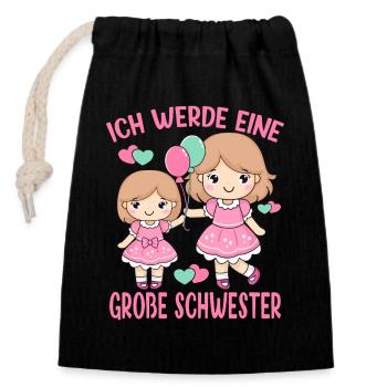 Ich werde Große Schwester 2026 Prinzessin - Verschließbarer Geschenkbeutel aus Baumwolle (14x20cm) - Schwarz - Vorne