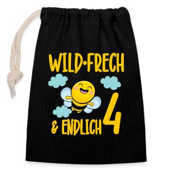 Bee Birthday Motif Finally 4 Years Girl - Closable cotton gift bag (14x20cm) - black - Front