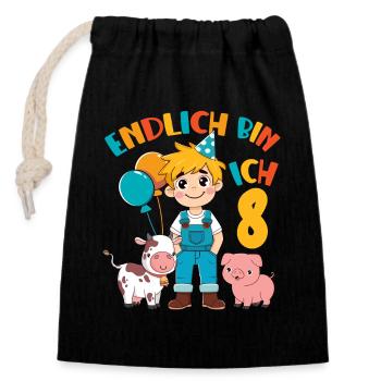 8 Years Farmer Finally 8 Boy Birthday Motif - Closable cotton gift bag (14x20cm) - black - Front
