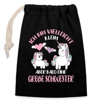 Maybe small, but soon Big Sister Unicorn - Closable cotton gift bag (14x20cm) - black - Front