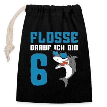 6 Years Shark Birthday Motif Boys Gift - Closable cotton gift bag (14x20cm) - black - Front