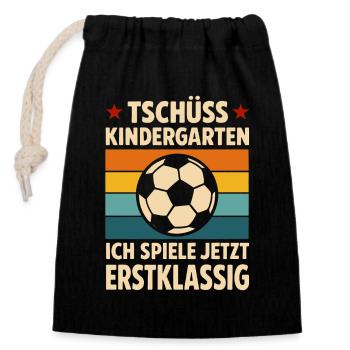 Einschulung 1. Klasse Erstklässler Fußballer - Verschließbarer Geschenkbeutel aus Baumwolle (14x20cm) - Schwarz - Vorne