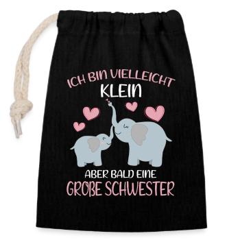 Vielleicht klein aber bald Große Schwester - Verschließbarer Geschenkbeutel aus Baumwolle (14x20cm) - Schwarz - Vorne