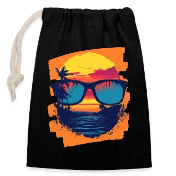 Sonnenbrille Sommer Palmen - Verschließbarer Geschenkbeutel aus Baumwolle (14x20cm) - Schwarz - Vorne