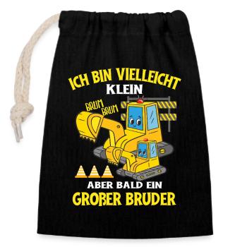 Ich bin bald ein Großer Bruder Bagger - Verschließbarer Geschenkbeutel aus Baumwolle (14x20cm) - Schwarz - Vorne