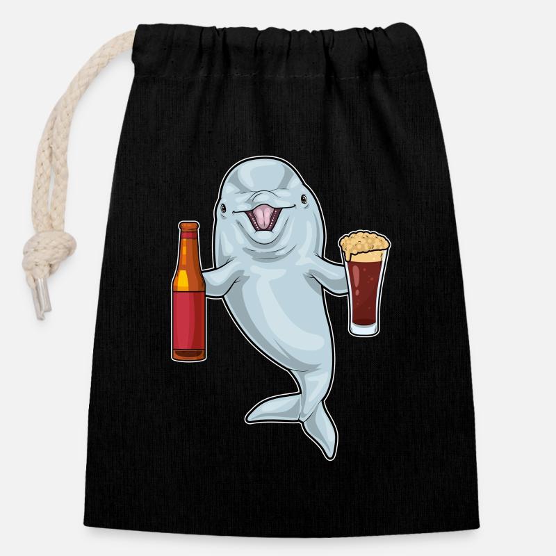 Bouteille de bière Dolphin - Sac cadeau en coton avec cordon (14 x 20 cm) - noir