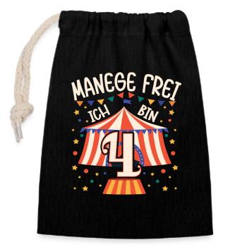 Cirque Manège Anniversaire Motif 4 ans Garçons Bday - Sac cadeau en coton avec cordon (14 x 20 cm) - noir - Devant