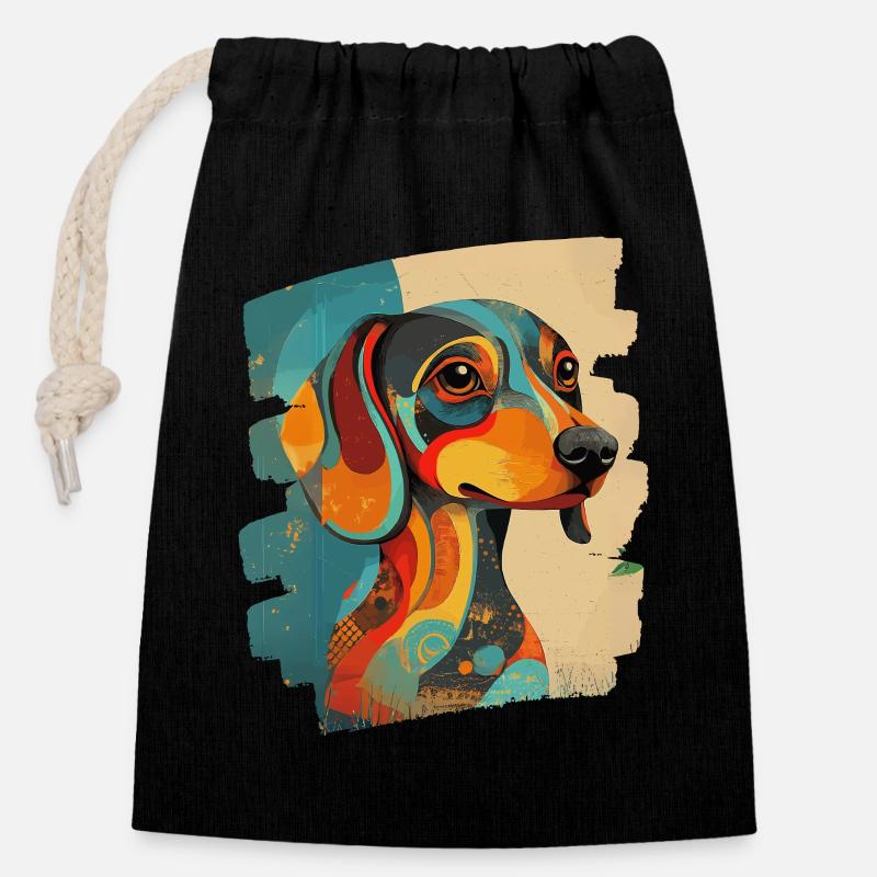 Teckel - Sac cadeau en coton avec cordon (14 x 20 cm) - noir