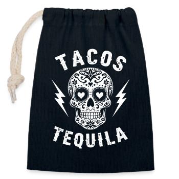 Tacos Tequila & Skull Vibes - Sac cadeau en coton avec cordon (14 x 20 cm) - bleu marine - Devant