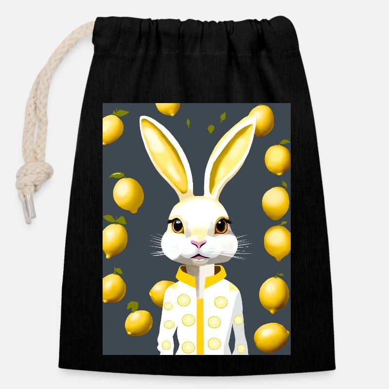 Citrus Bunny, Lemon Pop Glow - Verschließbarer Geschenkbeutel aus Baumwolle (14x20cm) - Schwarz