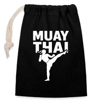 Combattant de Muay Thai - Sac cadeau en coton avec cordon (14 x 20 cm) - noir - Devant