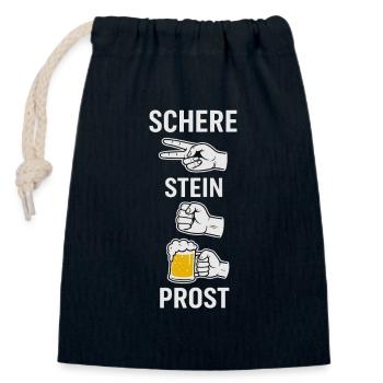 Schere, Stein, Prost - Verschließbarer Geschenkbeutel aus Baumwolle (14x20cm) - Navy - Vorne
