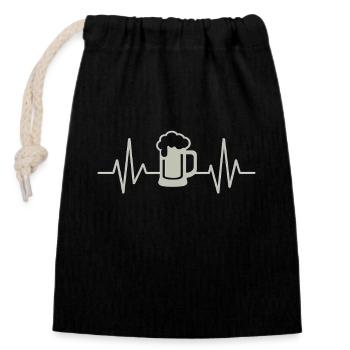Heartbeat beer mug - Closable cotton gift bag (14x20cm) - black - Front