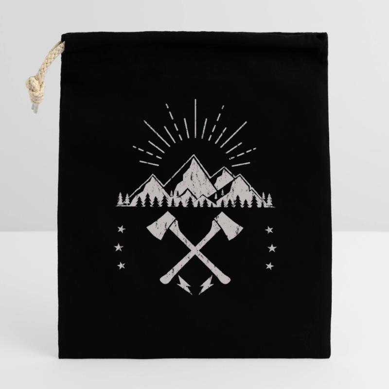 Robustes Berg-Sonnenaufgangsaxt-Emblem Verschließbarer Geschenkbeutel aus Baumwolle (14x20cm)