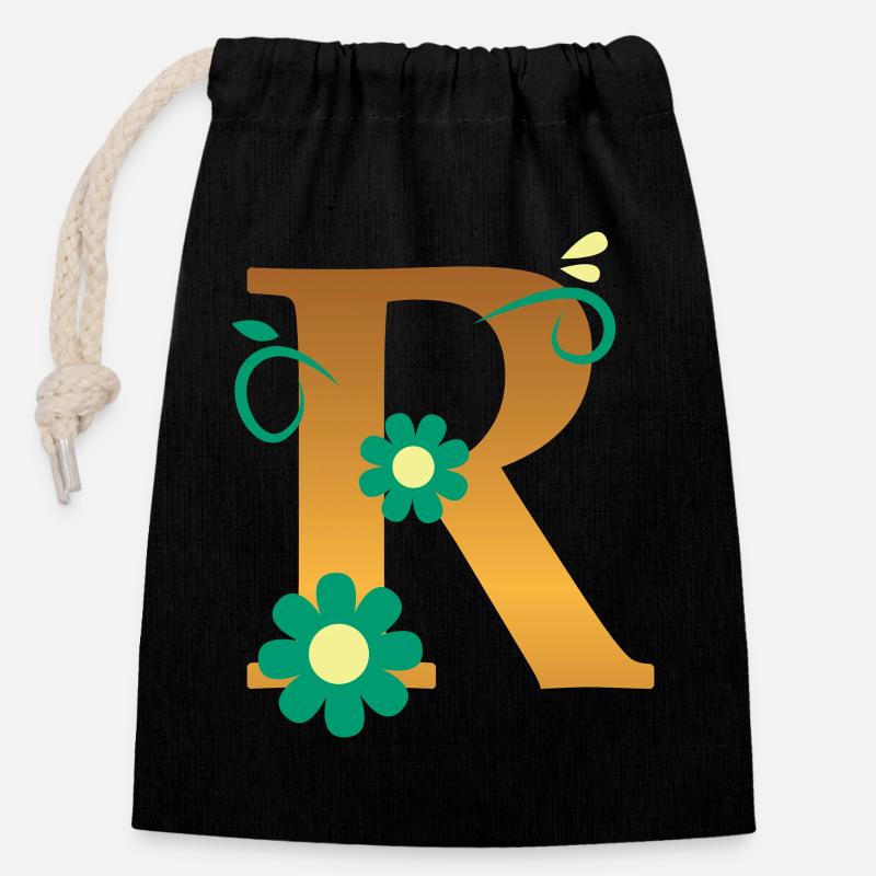 R - Closable cotton gift bag (14x20cm) - black
