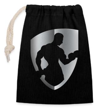 FITNESS silver - Closable cotton gift bag (14x20cm) - black - Front