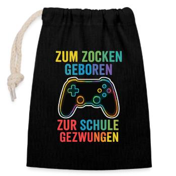 Gaming instead of school – rainbow controller - Closable cotton gift bag (14x20cm) - black - Front