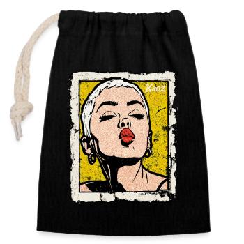 Buzzcut Punk Mädchen mit Kussmund im Pop-Art Stil - Verschließbarer Geschenkbeutel aus Baumwolle (14x20cm) - Schwarz - Vorne