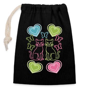 Chat, Chats, Papillon, Printemps, Années 80, Années 90 - Sac cadeau en coton avec cordon (14 x 20 cm) - noir - Devant