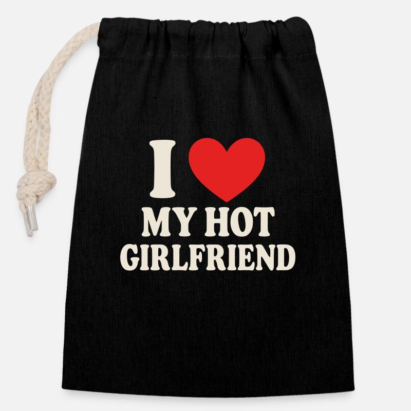 I ❤️ My Hot Girlfriend – Statement Design - Verschließbarer Geschenkbeutel aus Baumwolle (14x20cm) - Schwarz