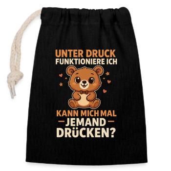 Teddy Bär Umarmung Spruch - Verschließbarer Geschenkbeutel aus Baumwolle (14x20cm) - Schwarz - Vorne