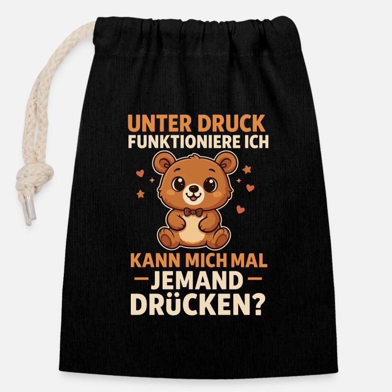 Teddy Bär Umarmung Spruch - Verschließbarer Geschenkbeutel aus Baumwolle (14x20cm) - Schwarz