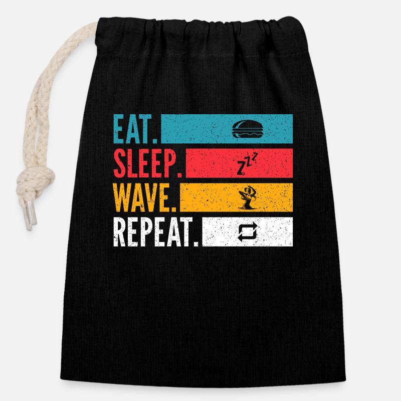 Eat Sleep Wave Repeat Dance Design - Closable cotton gift bag (14x20cm) - black