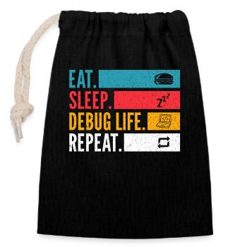 Eat Sleep Debug Repeat Entwickler Shirt - Verschließbarer Geschenkbeutel aus Baumwolle (14x20cm) - Schwarz - Vorne