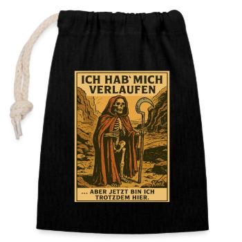 Sensemann hat sich verlaufen - Verschließbarer Geschenkbeutel aus Baumwolle (14x20cm) - Schwarz - Vorne