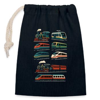 Design de train – le rétro rencontre la grande vitesse - Sac cadeau en coton avec cordon (14 x 20 cm) - bleu marine - Devant