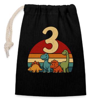 3 Years Retro Dinosaur Kids Birthday Dino - Closable cotton gift bag (14x20cm) - black - Front