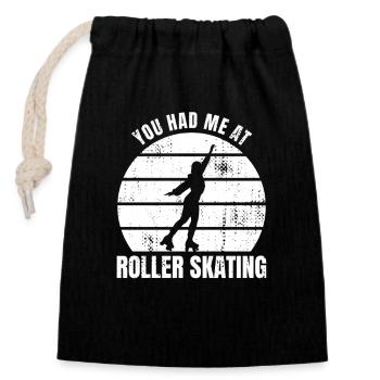 You Had Me At Roller Skating - Verschließbarer Geschenkbeutel aus Baumwolle (14x20cm) - Schwarz - Vorne