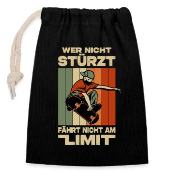 Skateboard Geschenke Skateboardfahrer Outfits - Verschließbarer Geschenkbeutel aus Baumwolle (14x20cm) - Schwarz - Vorne
