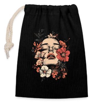 Femme Tête Fleurs Journée Internationale de la Femme Abstrait Créatif - Sac cadeau en coton avec cordon (14 x 20 cm) - noir - Devant