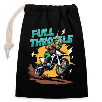 Full Throttle Bear Motocross Motorcycle - Closable cotton gift bag (14x20cm) - black - Front