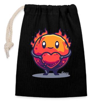 Boule de feu avec coeur - Motif de dessin animé mignon - Sac cadeau en coton avec cordon (14 x 20 cm) - noir - Devant