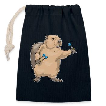 Biber Dart Dartpfeil - Verschließbarer Geschenkbeutel aus Baumwolle (14x20cm) - Navy - Vorne