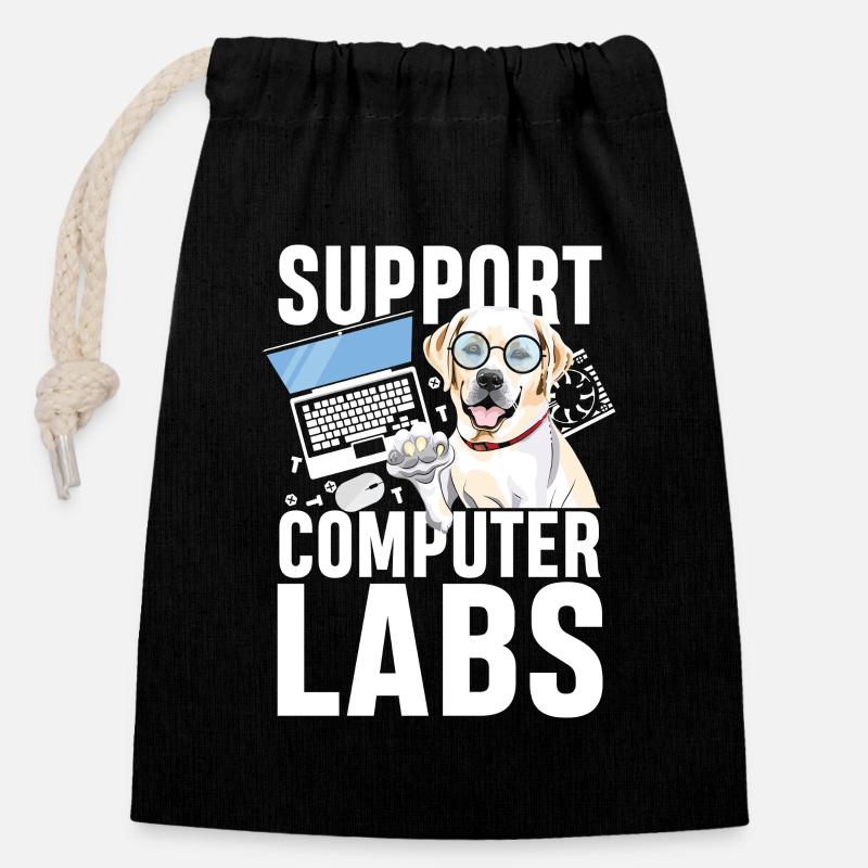 Support computer labs - Verschließbarer Geschenkbeutel aus Baumwolle (14x20cm) - Schwarz