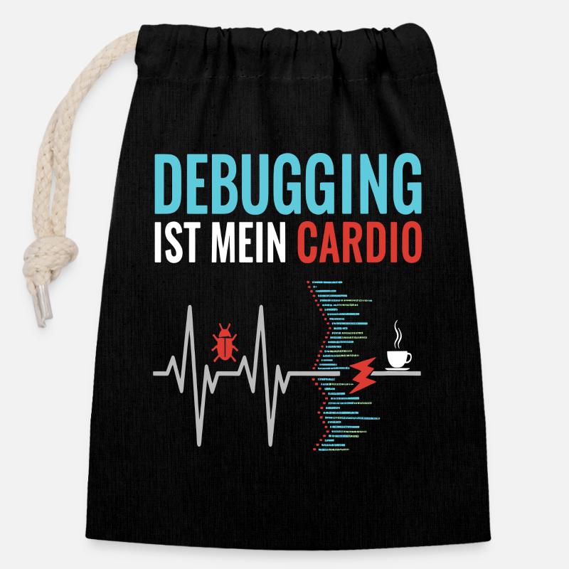 Debugging ist mein Cardio - Programmierer Nerd - Verschließbarer Geschenkbeutel aus Baumwolle (14x20cm) - Schwarz