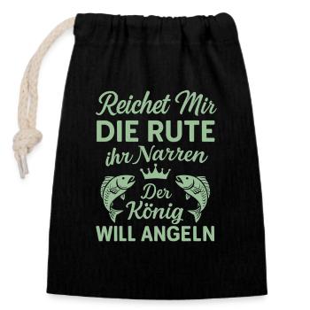 Fishing King – Hand me the rod! - Closable cotton gift bag (14x20cm) - black - Front