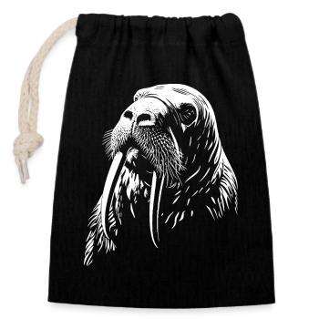 Walrus - Closable cotton gift bag (14x20cm) - black - Front
