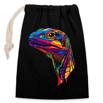 Lézard varan, reptile, dragon de Komodo, varan bagué, lézard - Sac cadeau en coton avec cordon (14 x 20 cm) - noir - Devant
