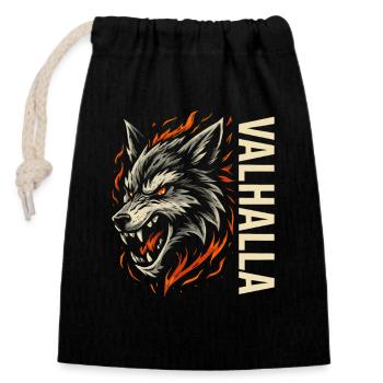 Valhalla Wolf – Nordischer Kriegergeist - Verschließbarer Geschenkbeutel aus Baumwolle (14x20cm) - Schwarz - Vorne
