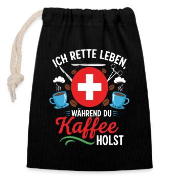 JE SAUVERAI DES VIES PENDANT QUE TU PRENDS UN CAFÉ - Sac cadeau en coton avec cordon (14 x 20 cm) - noir - Devant