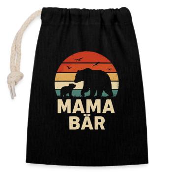 Maman ours rétro avec silhouette de bébé ours - Sac cadeau en coton avec cordon (14 x 20 cm) - noir - Devant