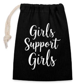 Girls Support Girls Statement Friendship - Closable cotton gift bag (14x20cm) - black - Front
