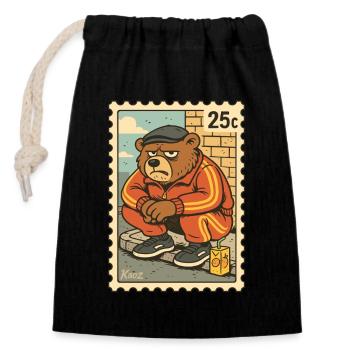 Stamp Grim Gopnik Ours en survêtement - Sac cadeau en coton avec cordon (14 x 20 cm) - noir - Devant